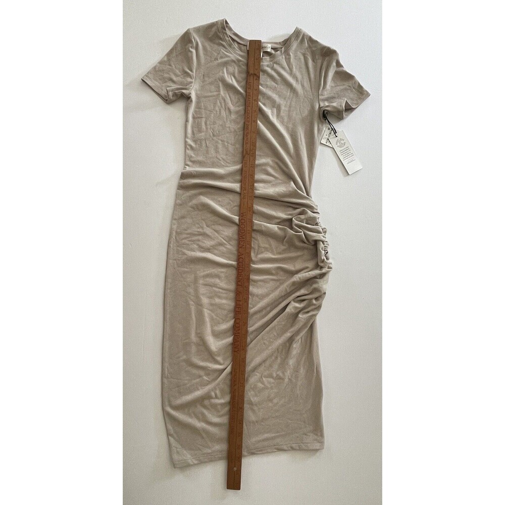NEW Treasure & Bond Side Ruched Body-con Dress In Beige Size XXS - Picture 6 of 10